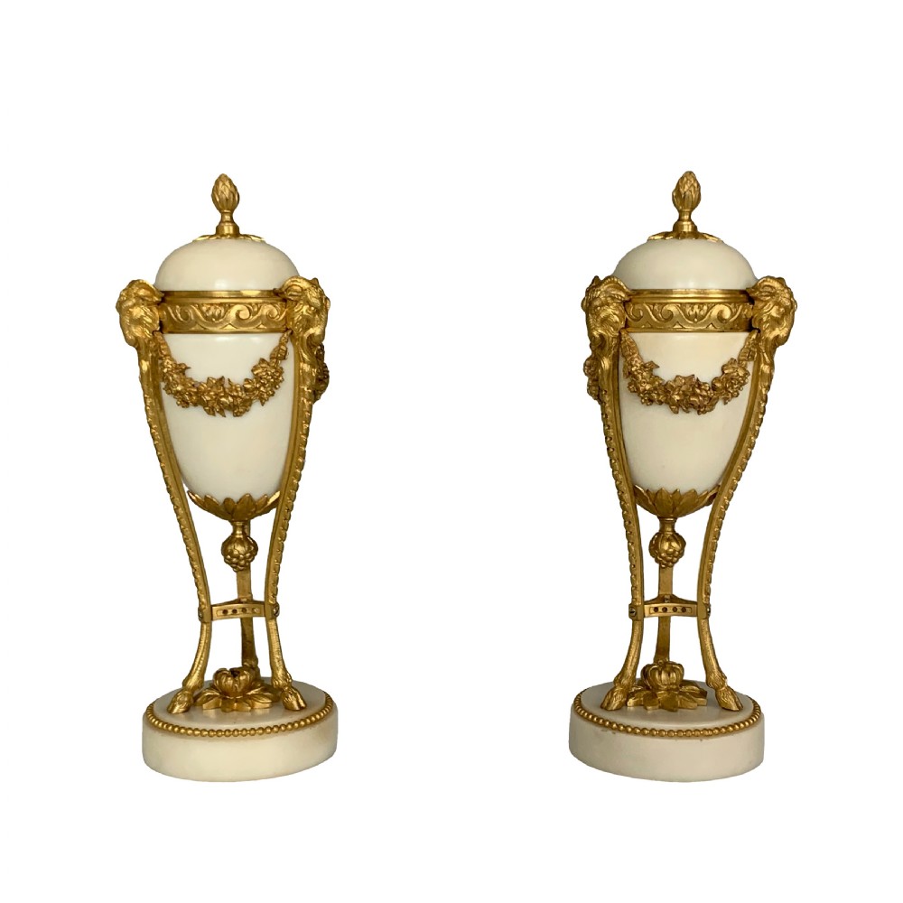 pair of Napoleon III Ormolu Mounted Marble Cassolettes