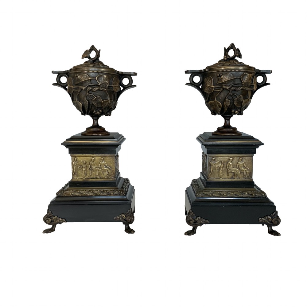 Pair of Grand Tour Pompeii Bronze & Marble Cups & Covers View VII