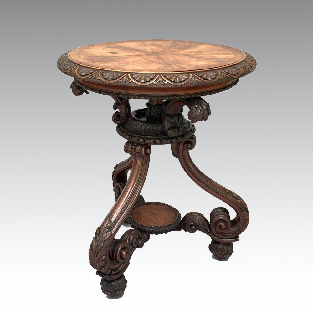 Unusual mid 19th Century Carved Walnut Side Table