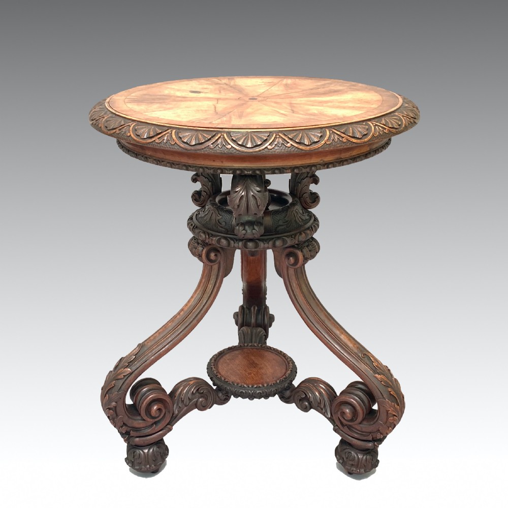 Unusual mid 19th Century Carved Walnut Side Table View II