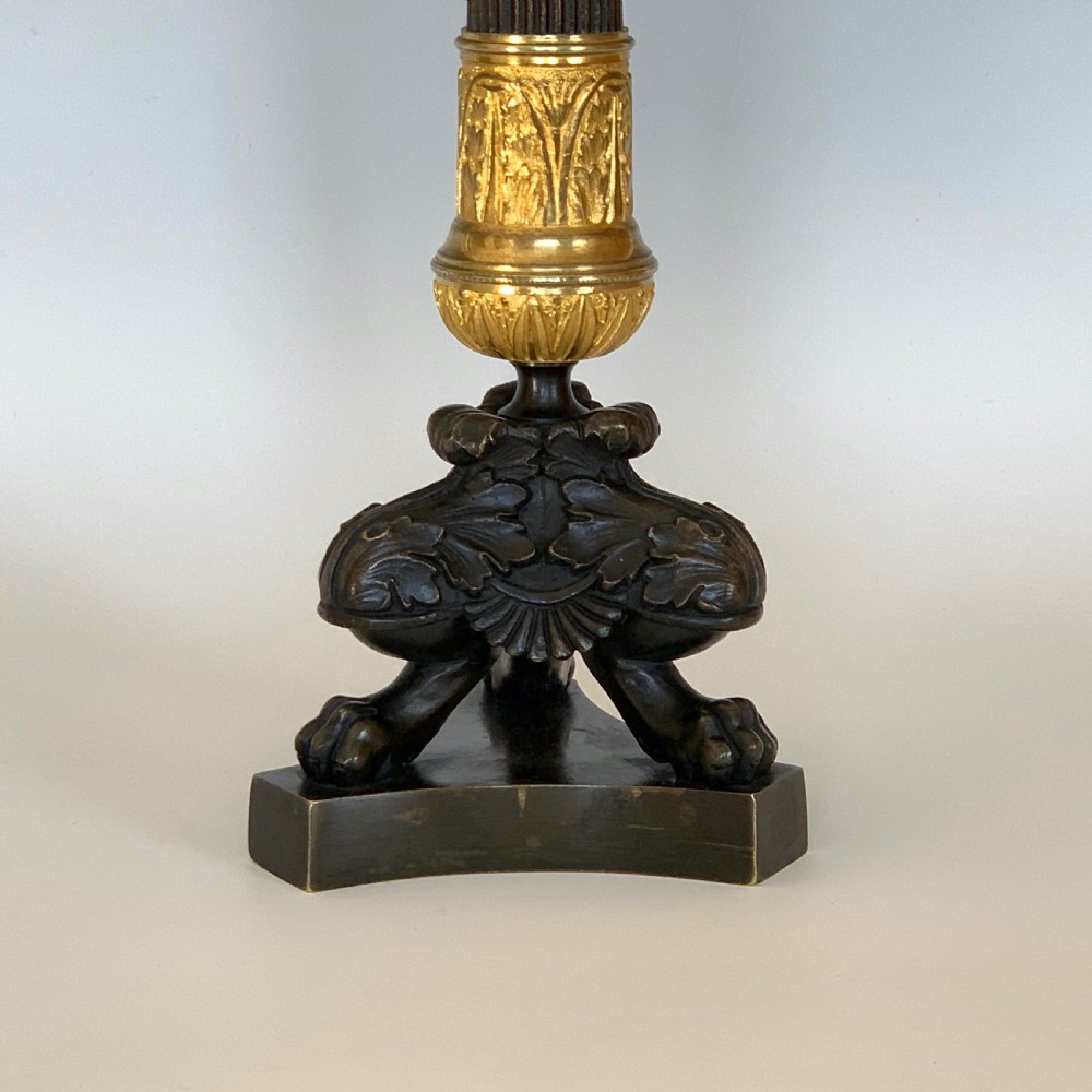Charles X French Ormolu & Patinated Bronze Candlesticks View III