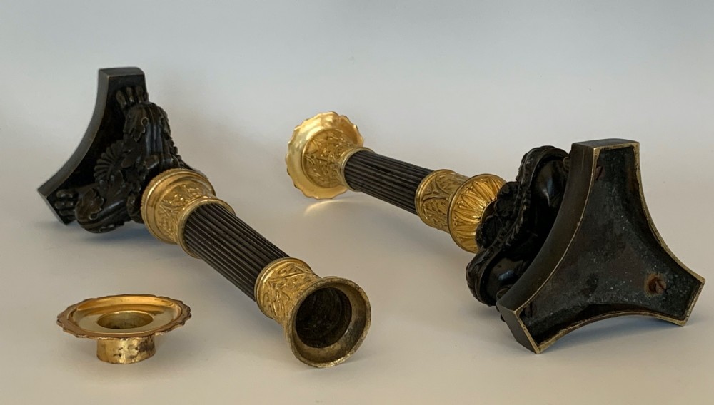Charles X French Ormolu & Patinated Bronze Candlesticks View IV