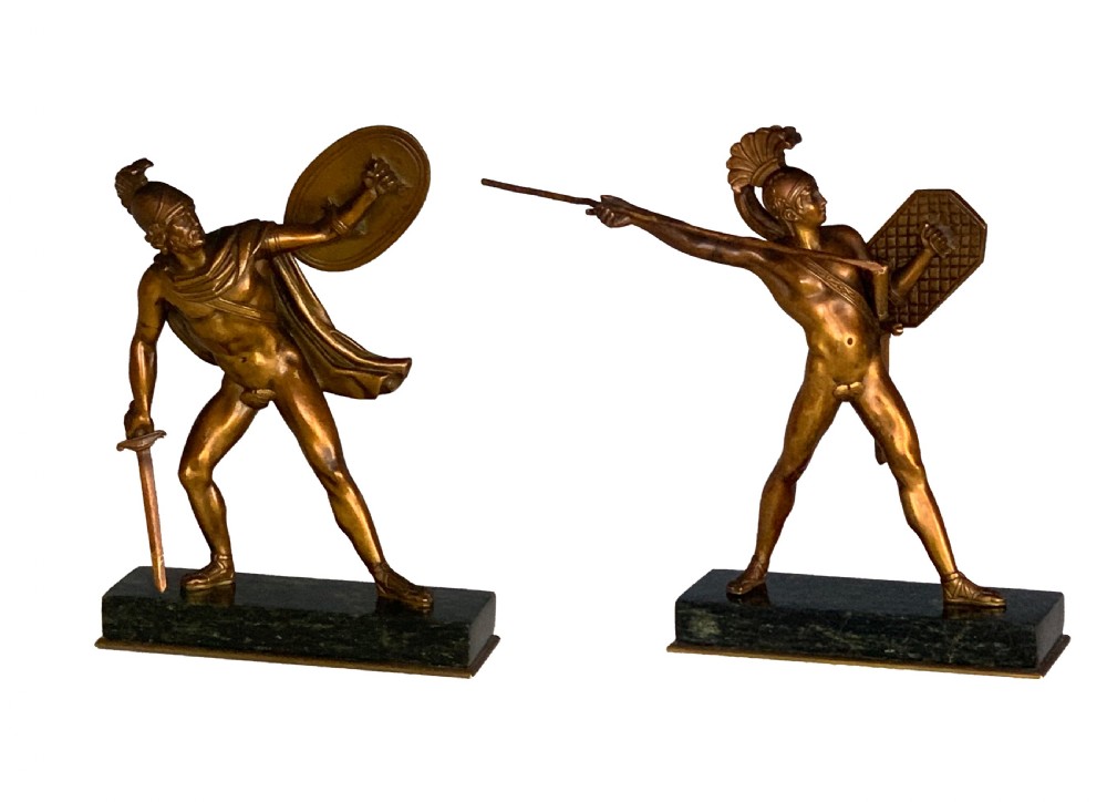 Pair of Antique Italian Bronze Figures of Romulus & Titus Tatius in the Grand Tour Style