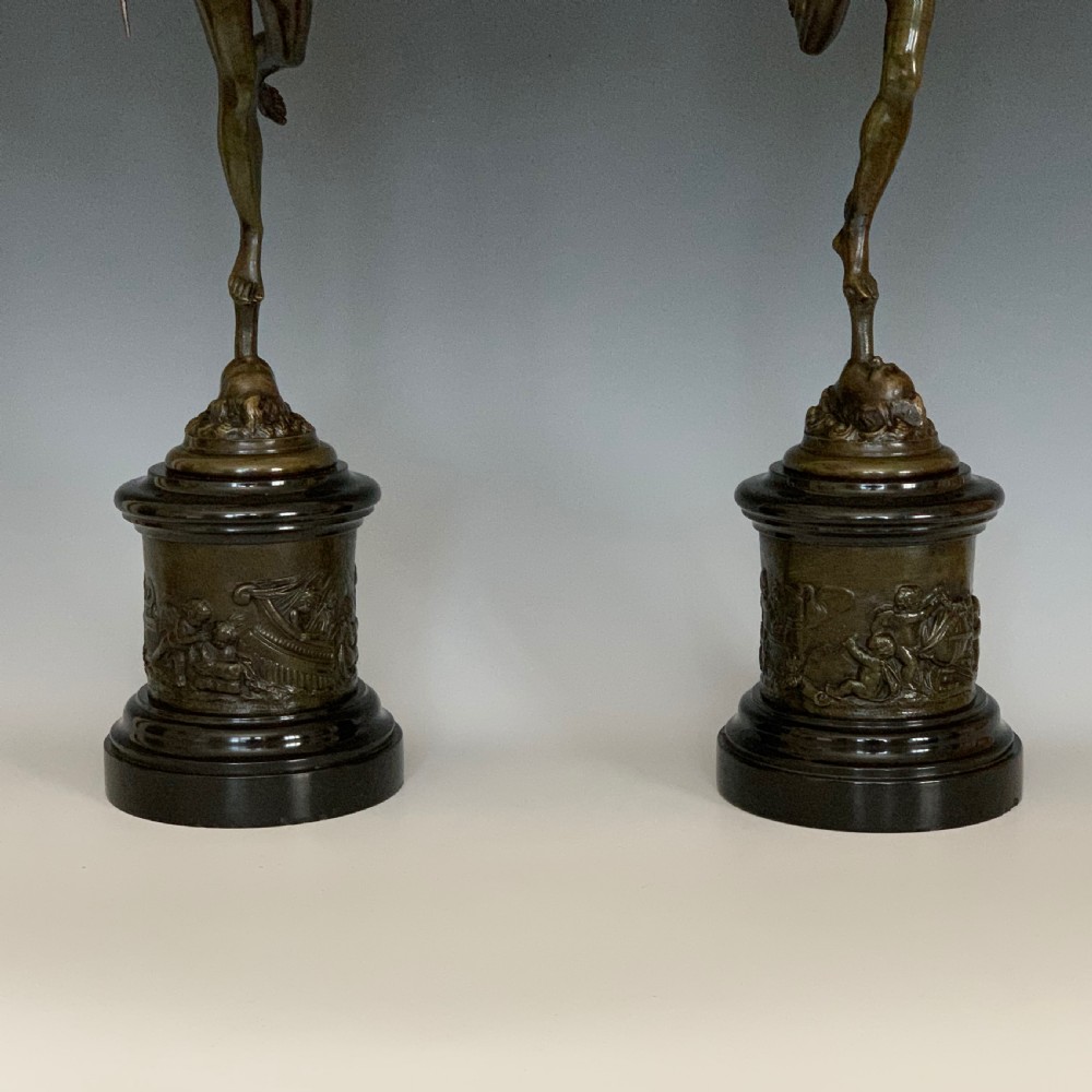 A Pair of Antique French Bronze & Marble Figures 'Mercury & Fortuna' View IV