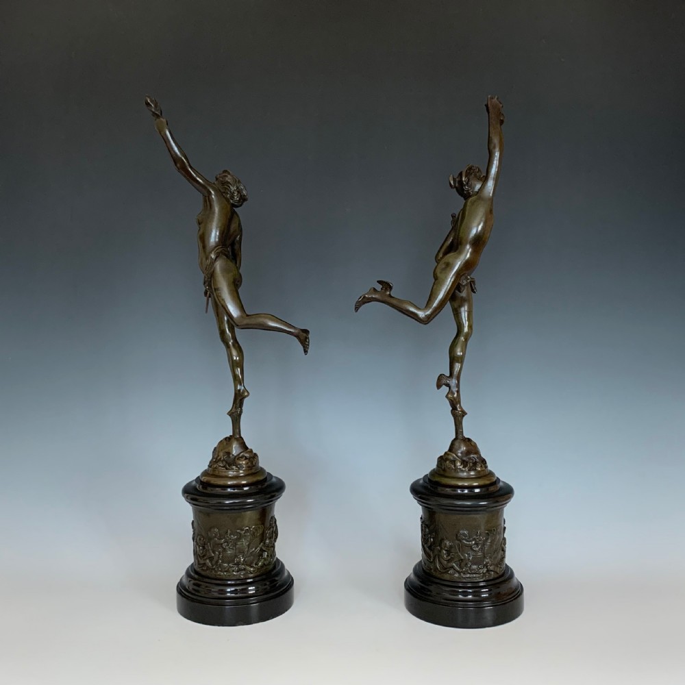 A Pair of Antique French Bronze & Marble Figures 'Mercury & Fortuna' View V