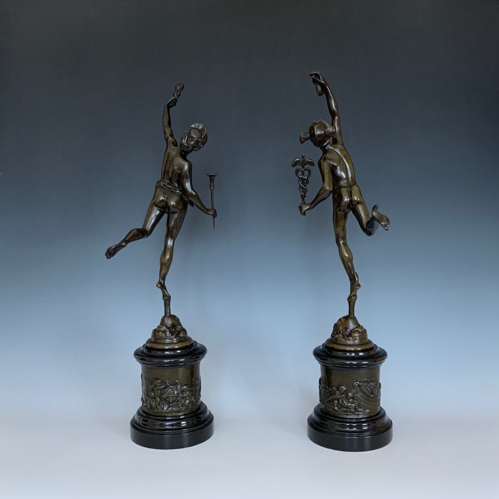 A Pair of Antique French Bronze & Marble Figures 'Mercury & Fortuna' View VI