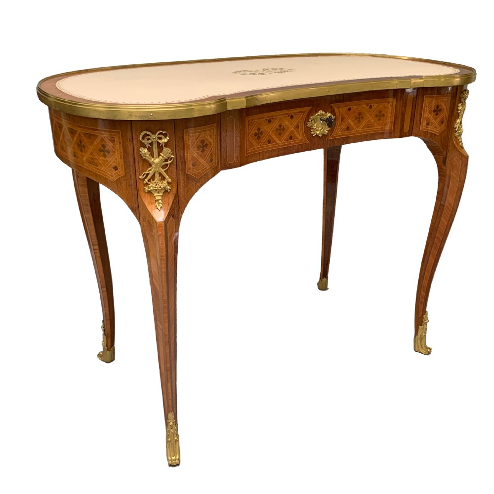 French Purpleheart & Tulipwood Ormolu Mounted Writing Table by Durand