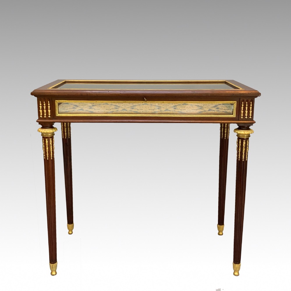 French Mahogany & Ormolu Mounted bijouterie Table Vitrine In Louis XVI Style