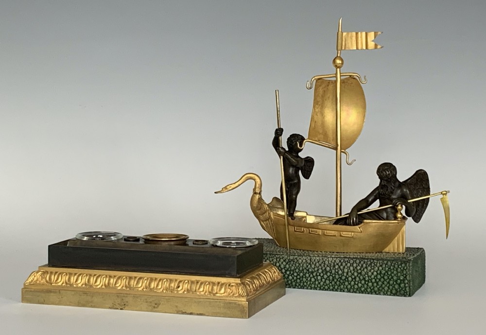 French Ormolu & Shagreen Encrier Inkwell  View II