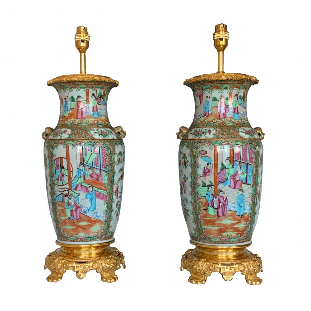 Pair of 19th Century Chinese Porcelain & Ormolu Table Lamps