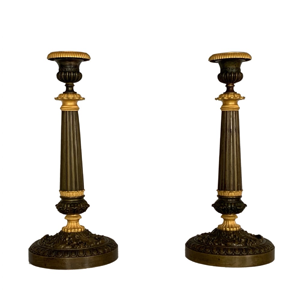 Antique French Charles X Ormolu Bronze Candlesticks