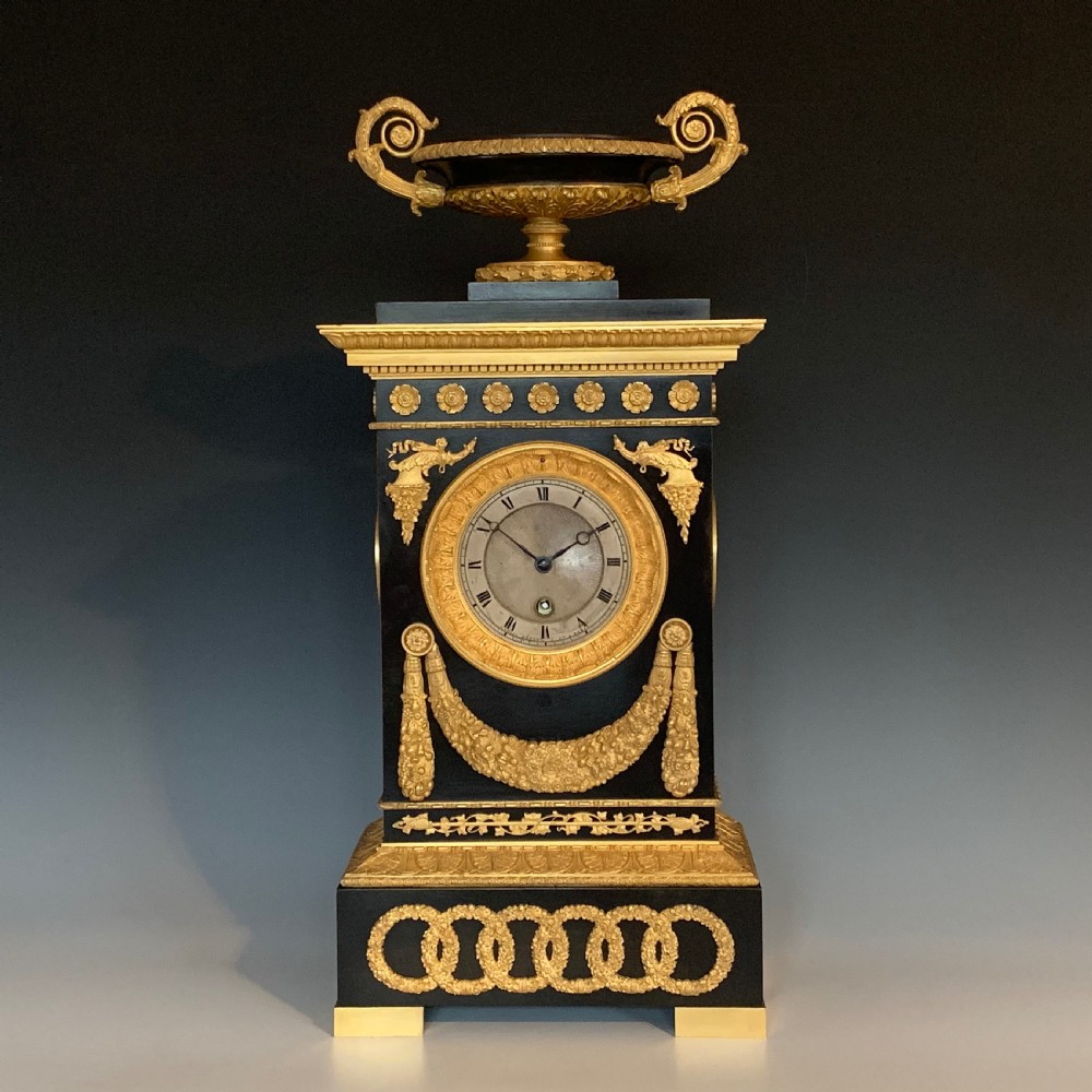 Antique French Restauration Period Bronze & Gilt Timepiece by Cleret View II