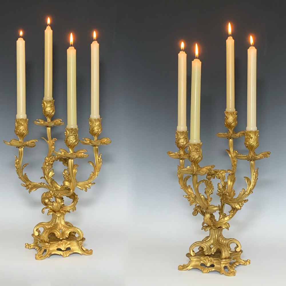 Antique Pair of French Louis XV Style Ormolu Candelabra View VIII