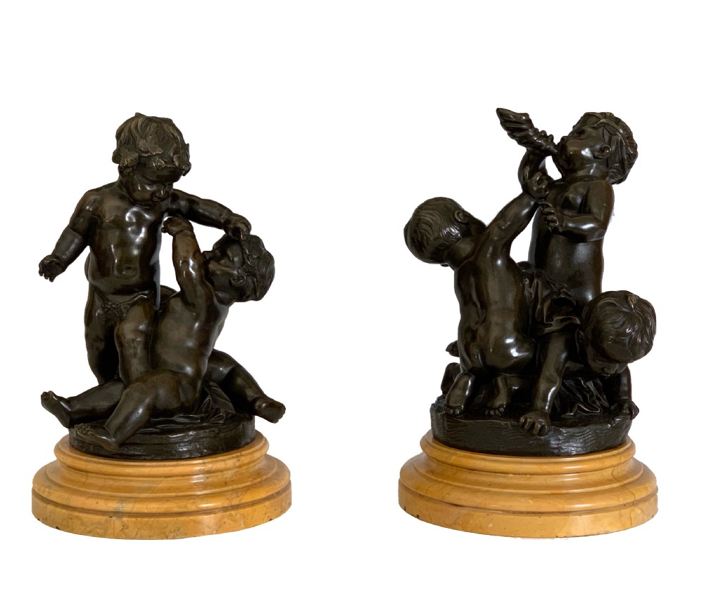 Antique Pair of French Bronzes Cherubs Frolicking