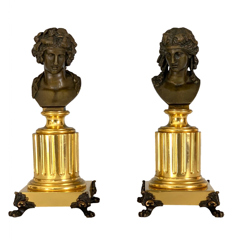 Pair of French 'Grand Tour' Apollo & Bacchus Bronze Busts