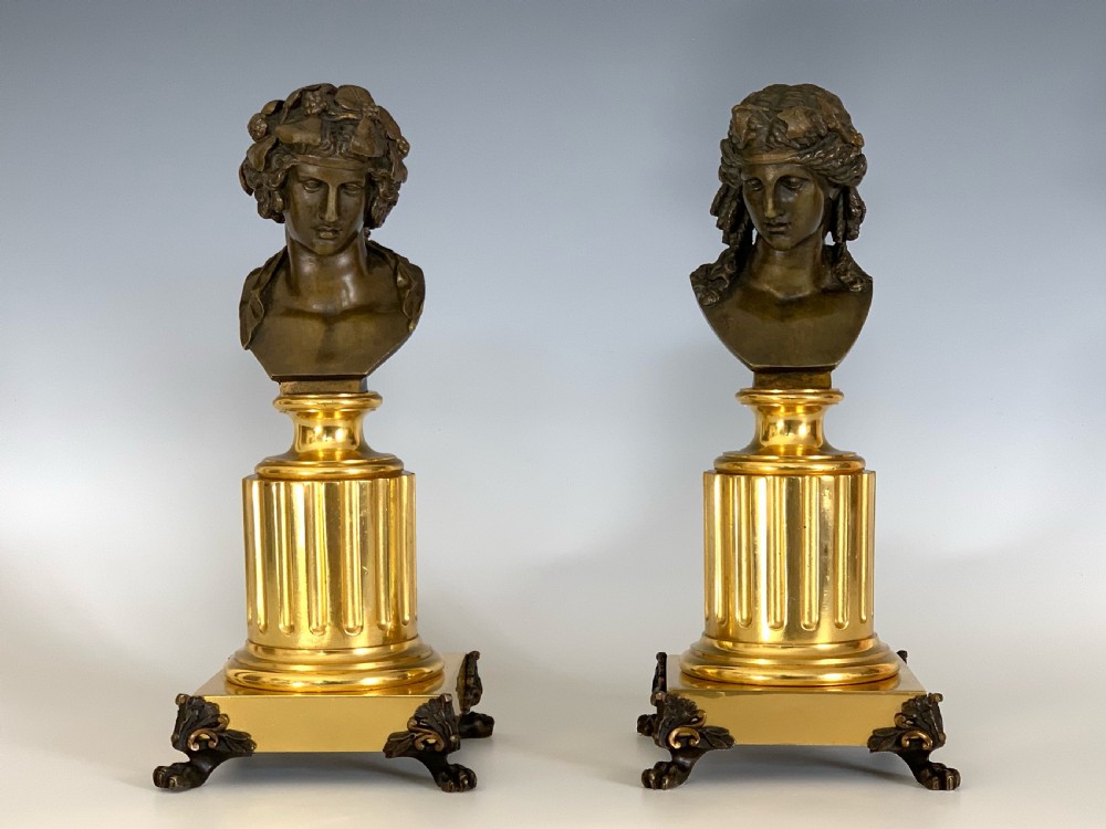 Pair of French 'Grand Tour' Apollo & Bacchus Bronze Busts View III
