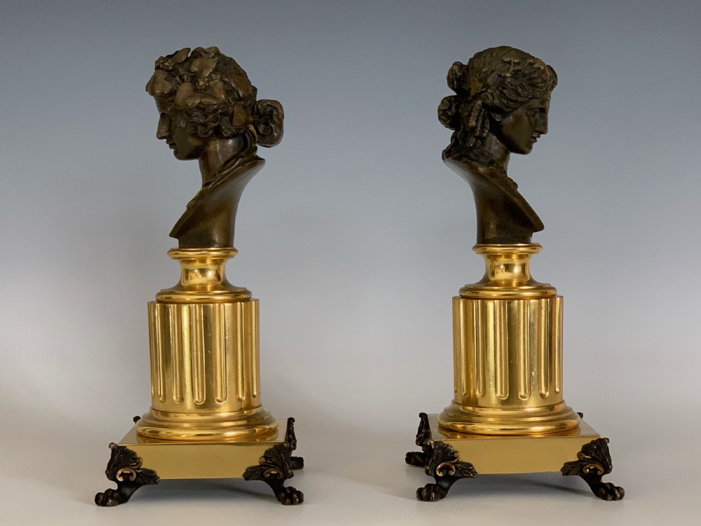 Pair of French 'Grand Tour' Apollo & Bacchus Bronze Busts View VI