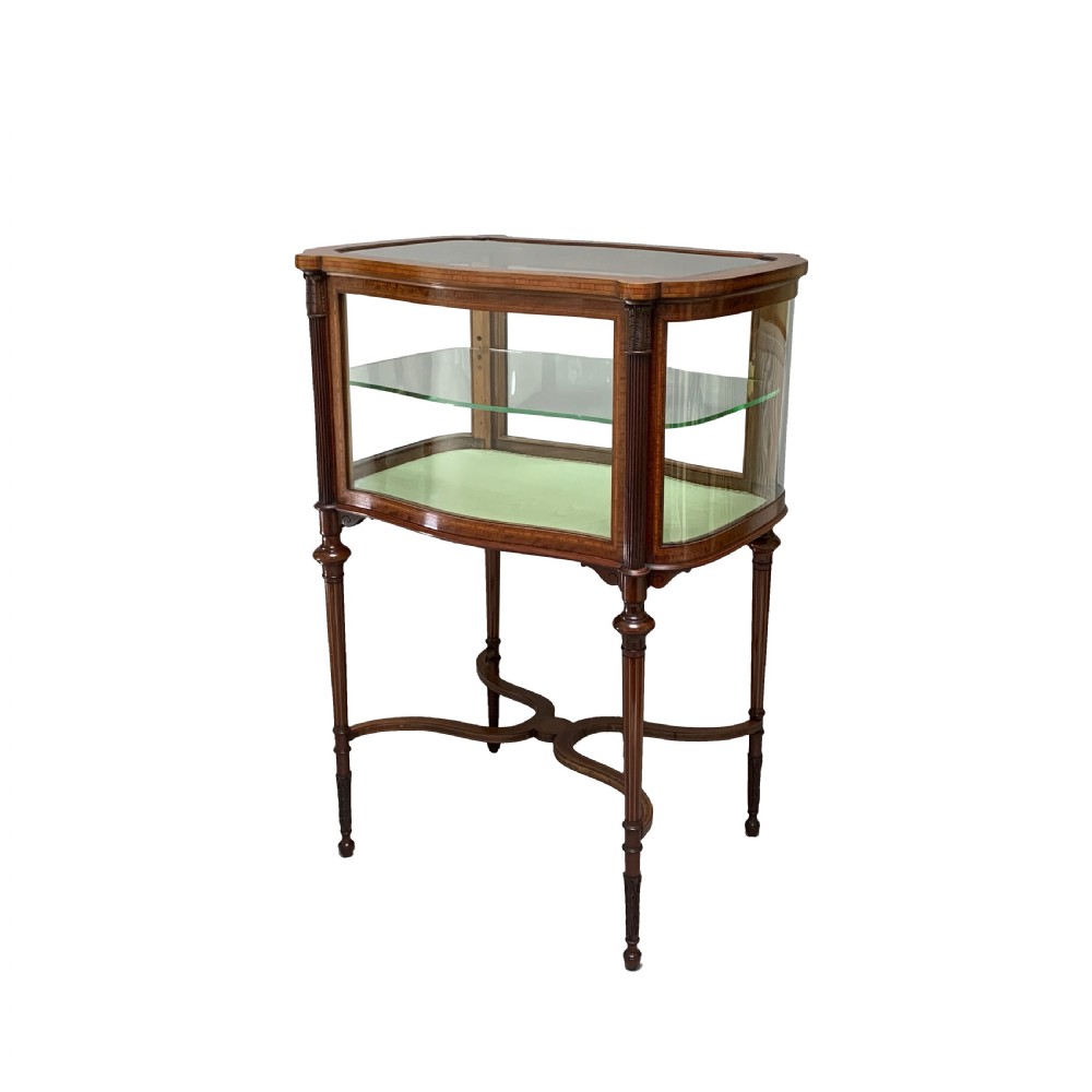Antique Edwardian Mahogany & Marquetry Inlaid Bijouterie Cabinet