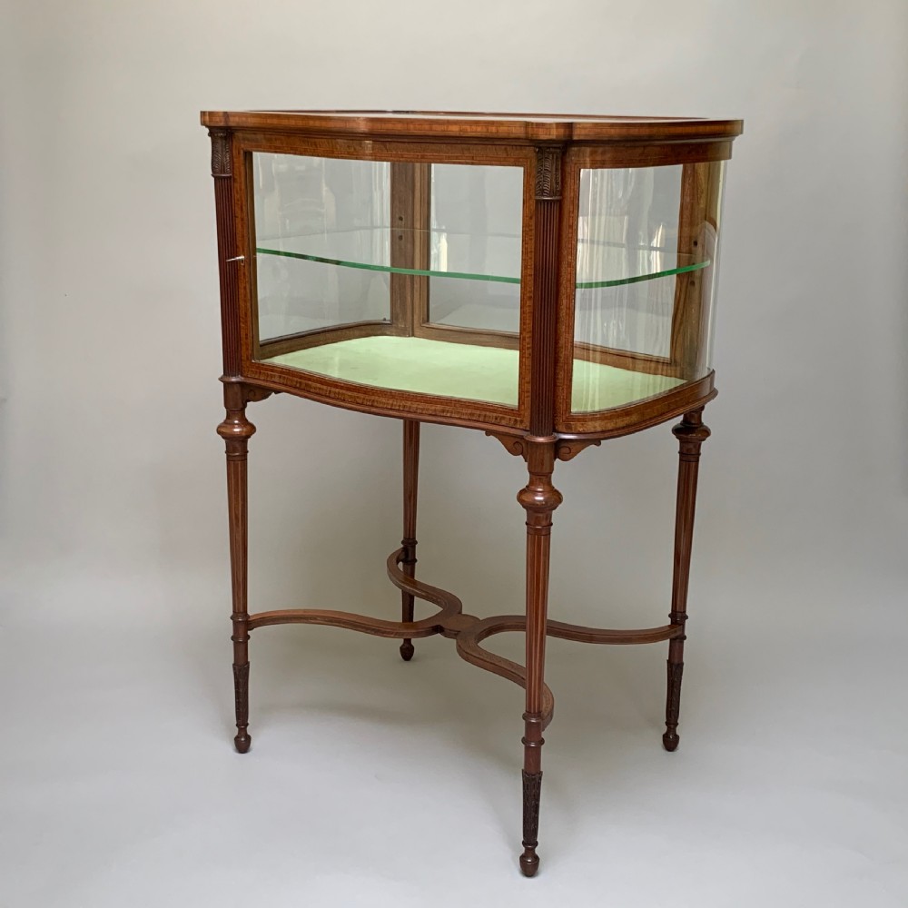 Antique Edwardian Mahogany & Marquetry Inlaid Bijouterie Cabinet View II