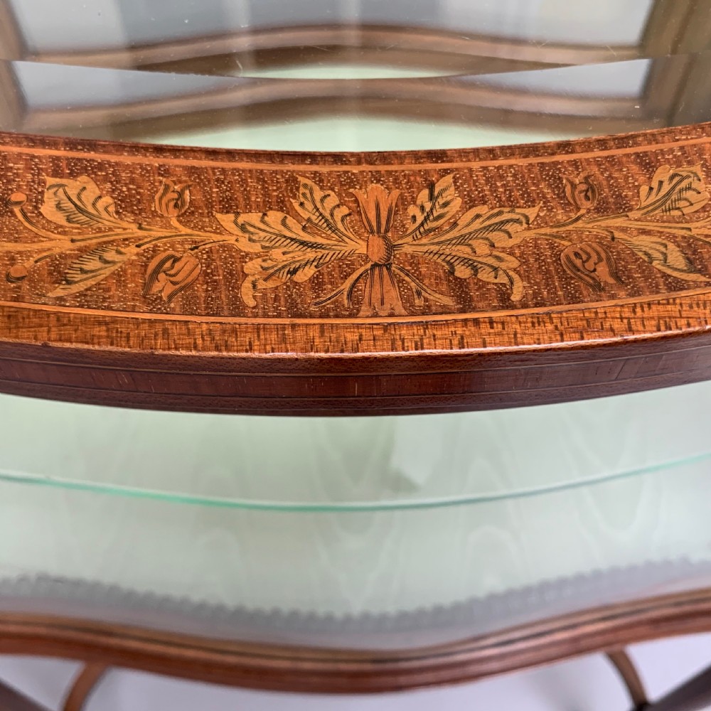 Antique Edwardian Mahogany & Marquetry Inlaid Bijouterie Cabinet View VI