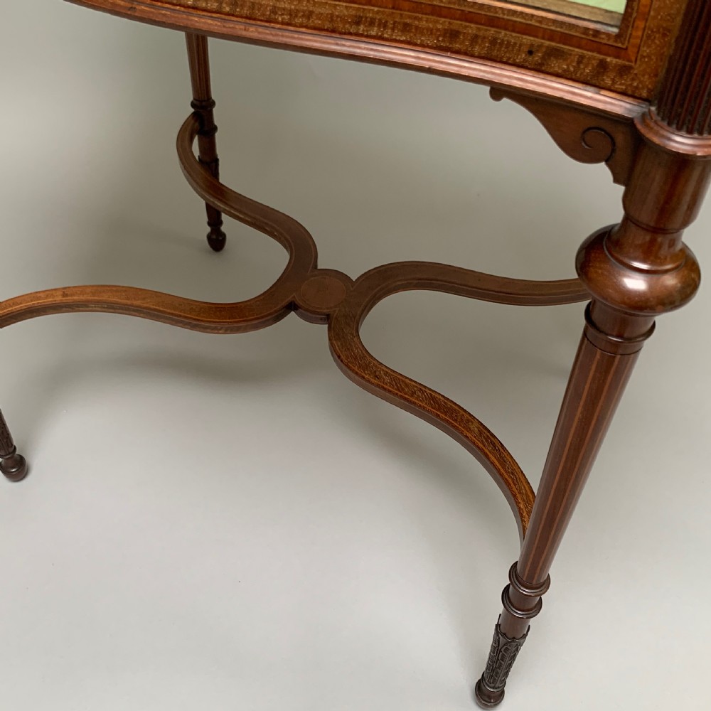 Antique Edwardian Mahogany & Marquetry Inlaid Bijouterie Cabinet View IX