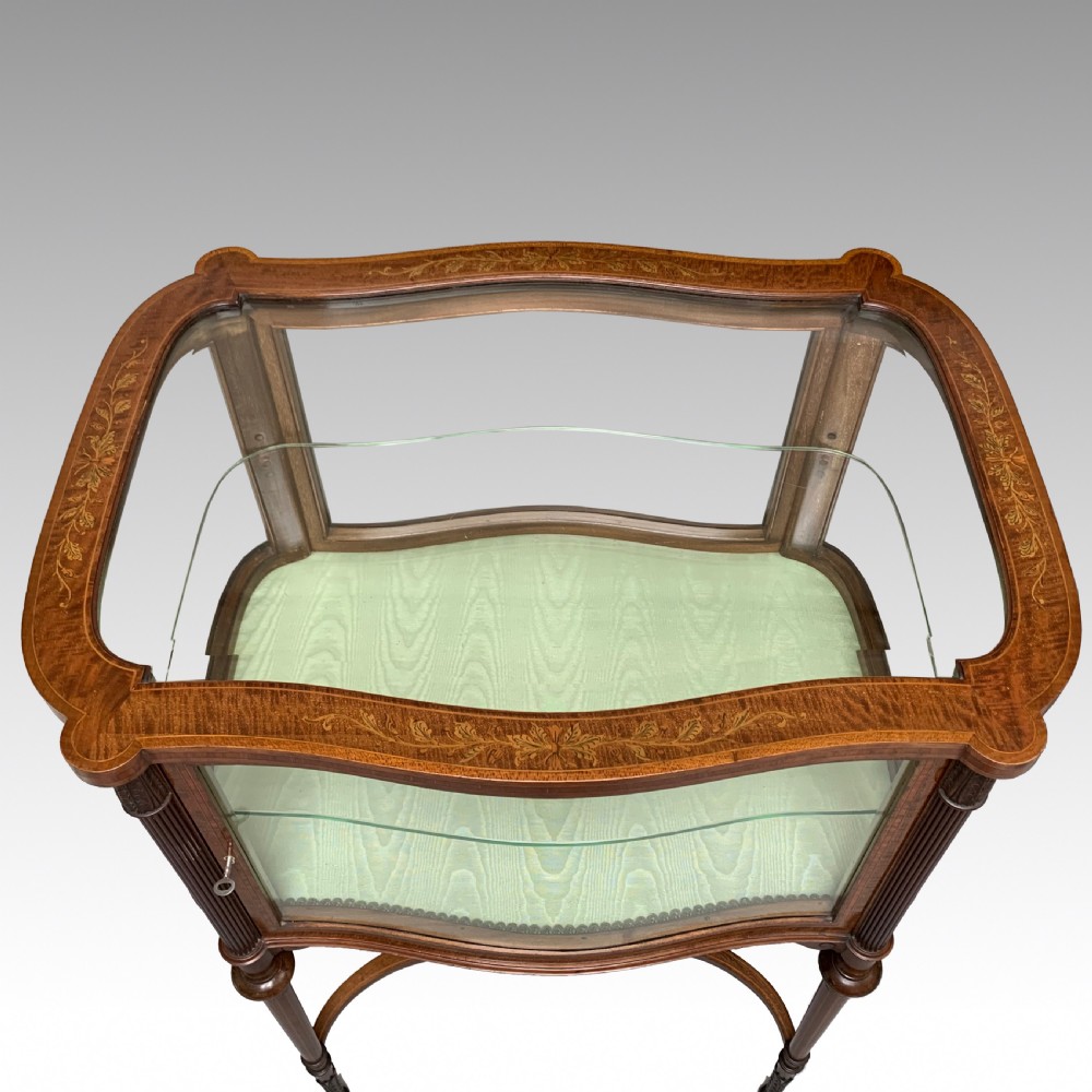 Antique Edwardian Mahogany & Marquetry Inlaid Bijouterie Cabinet View X