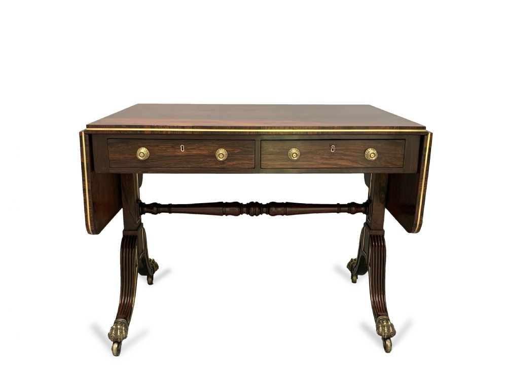 Antique Regency Rosewood Brass Strung Sofa Table View II