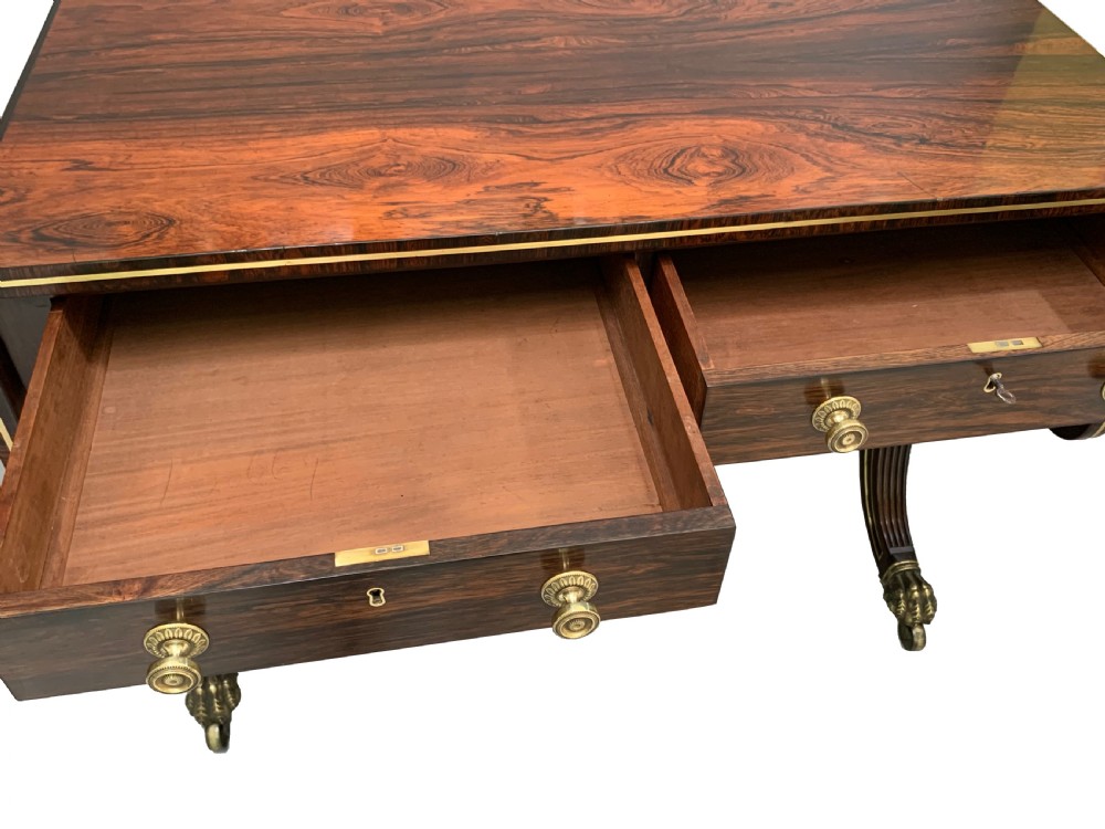 Antique Regency Rosewood Brass Strung Sofa Table View III
