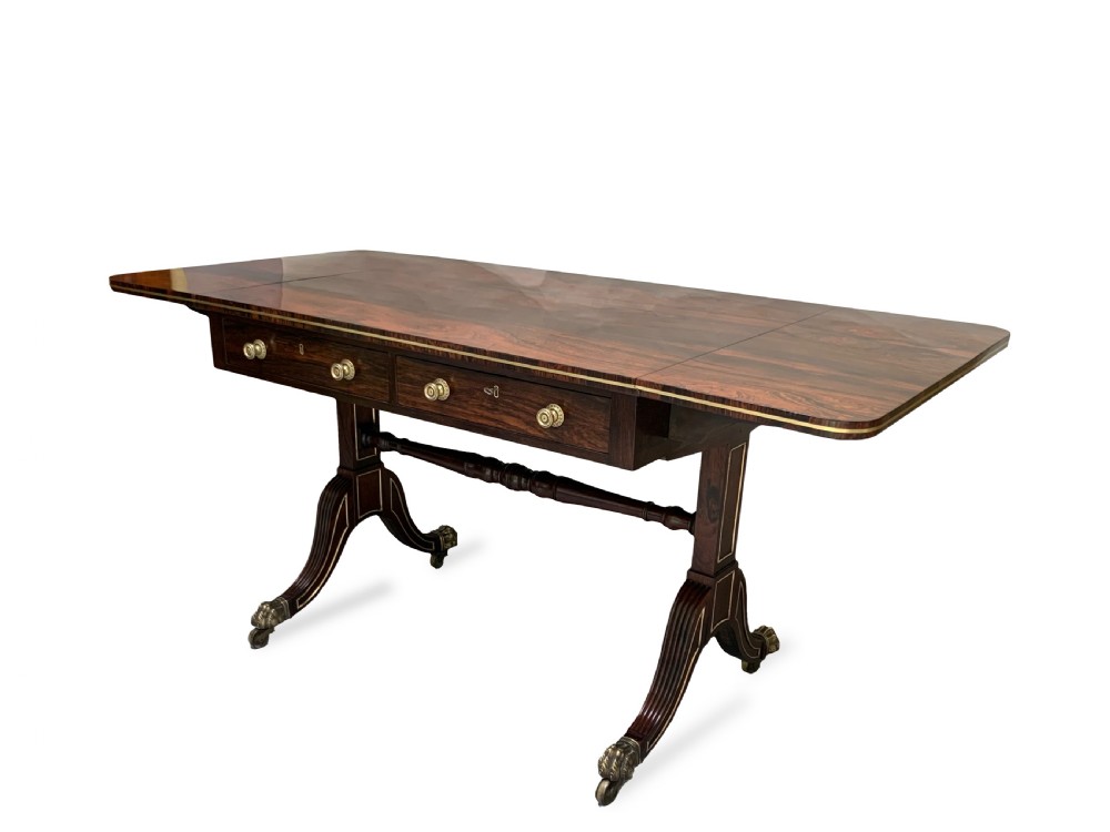 Antique Regency Rosewood Brass Strung Sofa Table View V