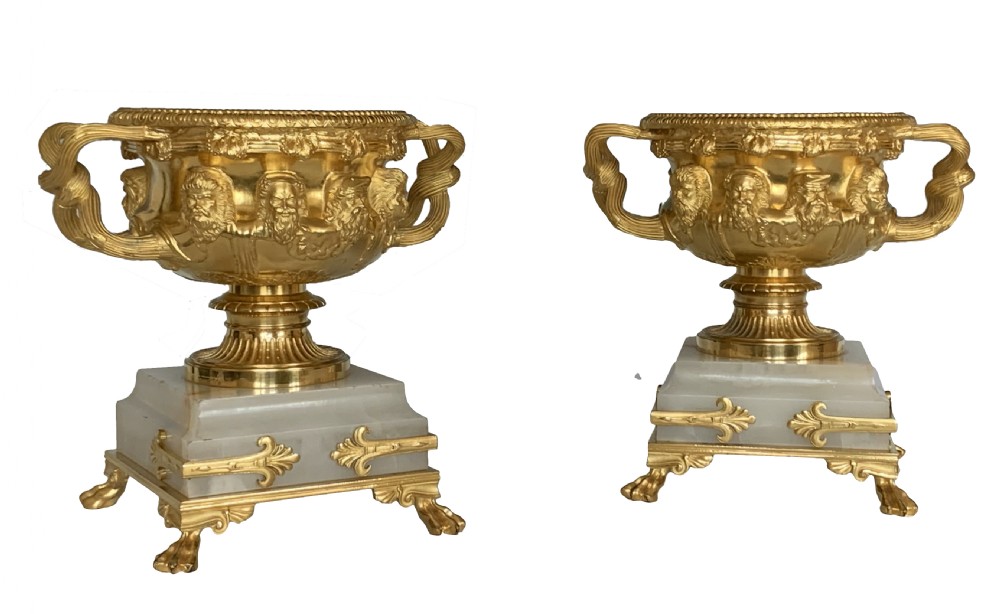 Fine Pair of Ormolu & Onyx Albani Vases by Georges Servant
