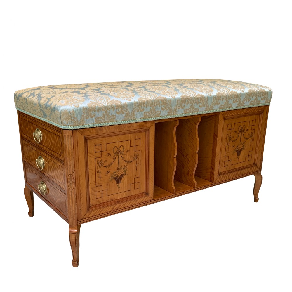 Antique Victorian Satinwood Marquetry Duet Seat