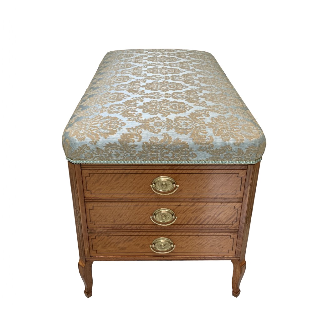 Antique Victorian Satinwood Marquetry Duet Seat View III