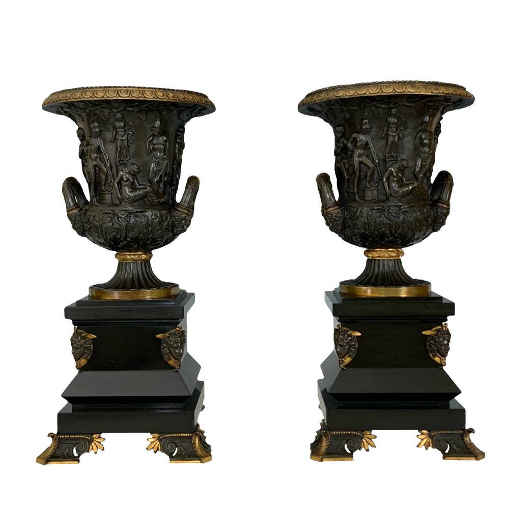 Antique 19th Century Grand Tour Bronze Marble Medici Vases