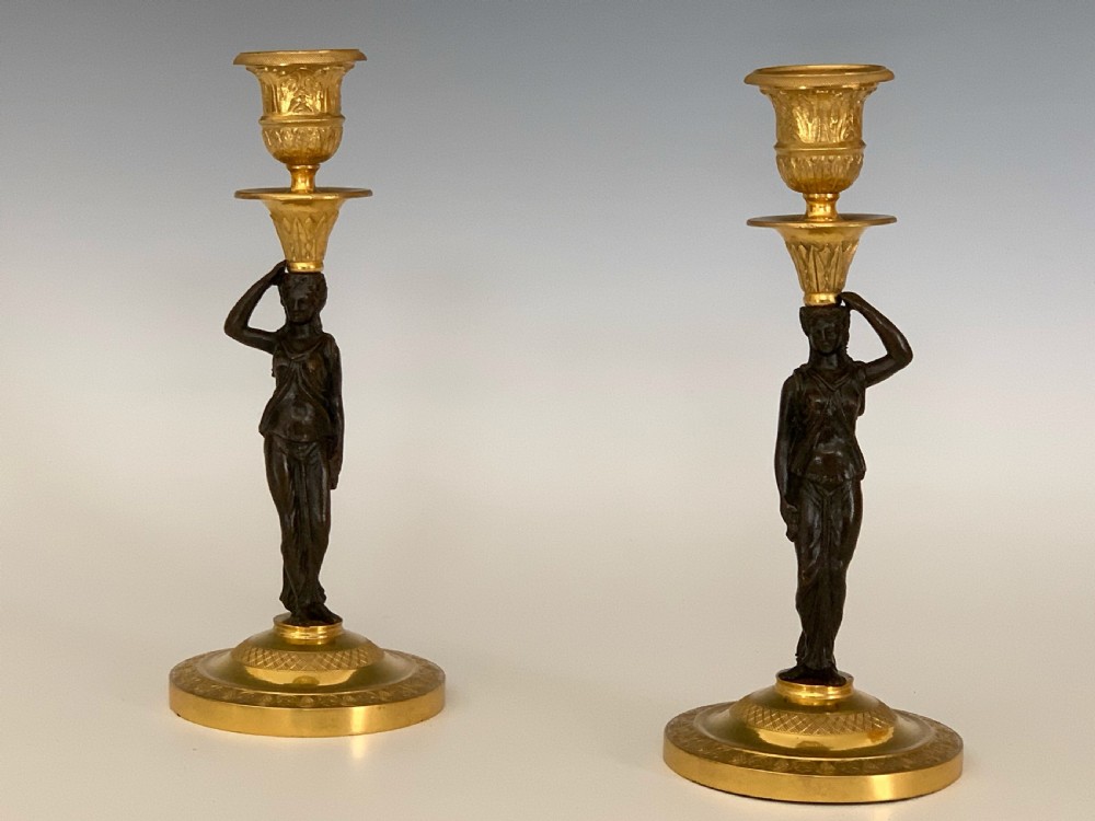 French Empire Period Ormolu & Bronze Candlesticks View IV