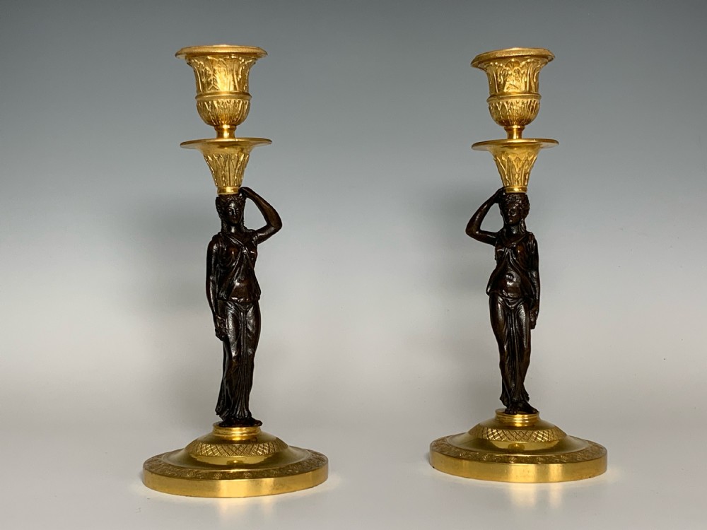 French Empire Period Ormolu & Bronze Candlesticks