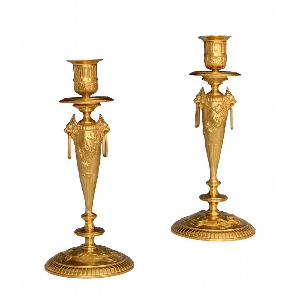 Pair of 19th Century French Gilt Bronze Candlesticks