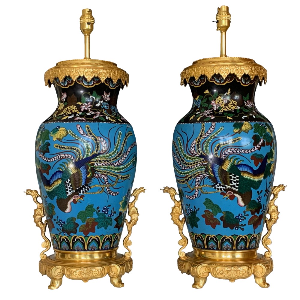A Pair of Japanese Enamel Vases Table Lamps