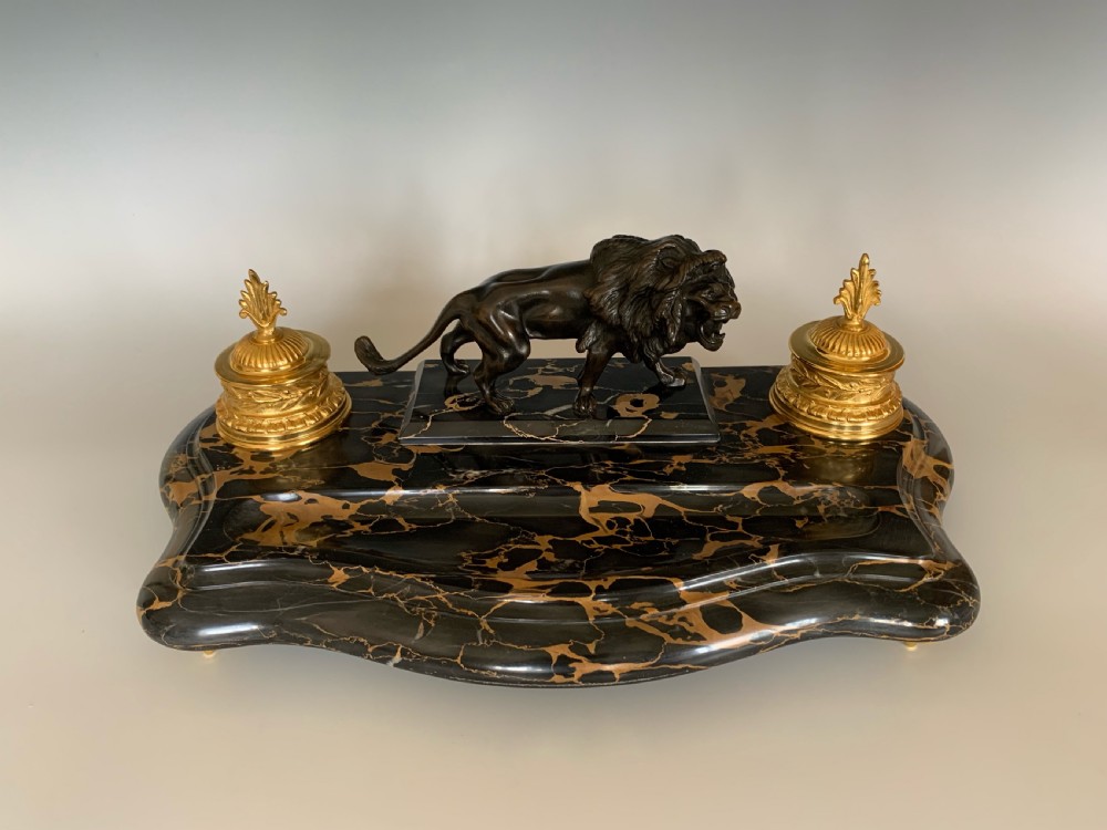 French Ormolu Marble & Patinated Bronze Ink Well Encrier View II
