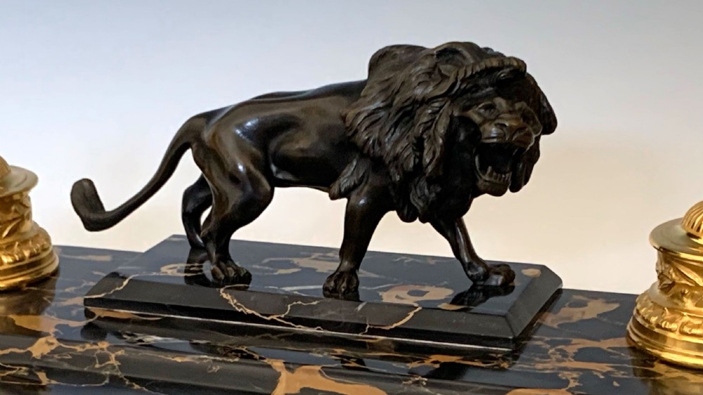 French Ormolu Marble & Patinated Bronze Ink Well Encrier View VII