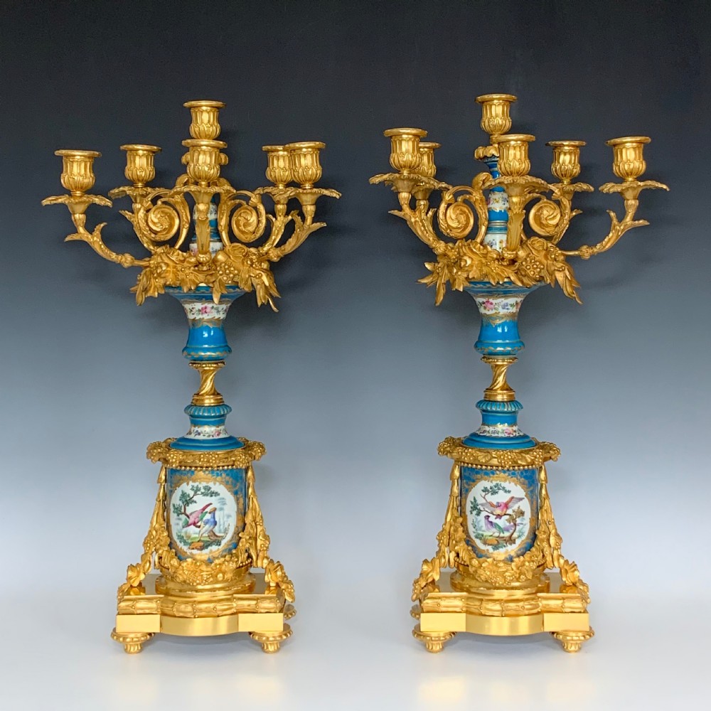 Napoleon III Ormolu Mounted Sevres Style Porcelain Candelabra