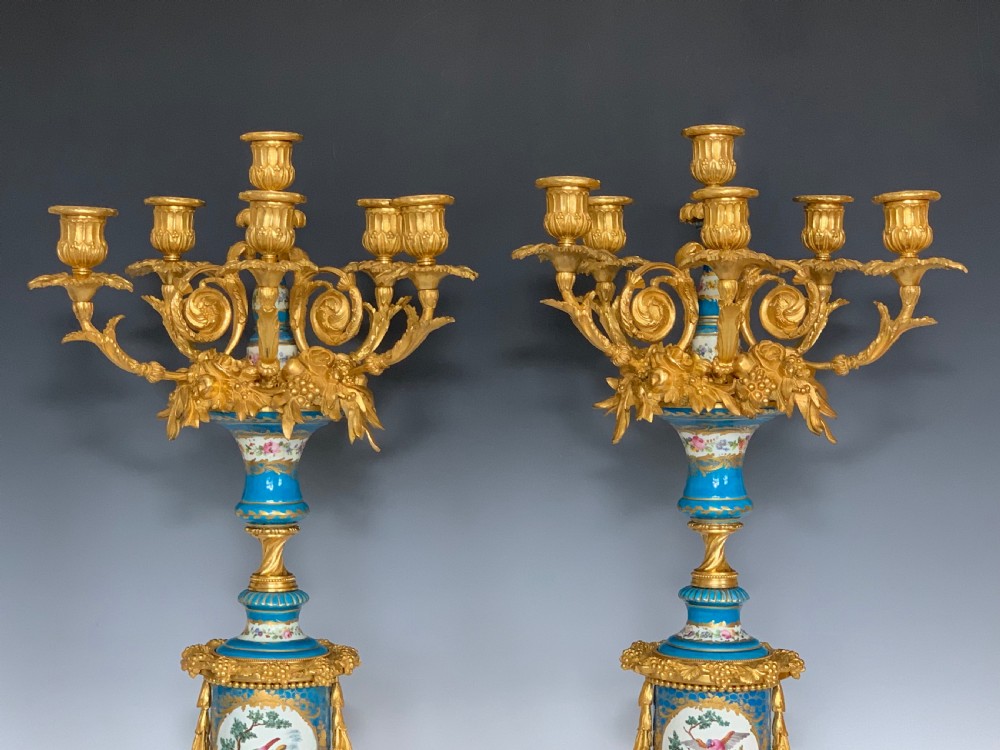 Napoleon III Ormolu Mounted Sevres Style Porcelain Candelabra View II