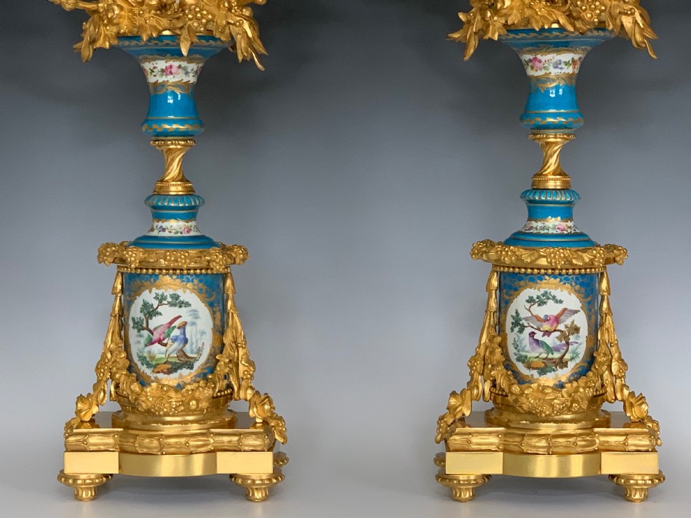Napoleon III Ormolu Mounted Sevres Style Porcelain Candelabra View III