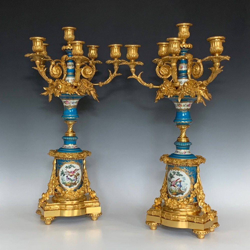 Napoleon III Ormolu Mounted Sevres Style Porcelain Candelabra View XI