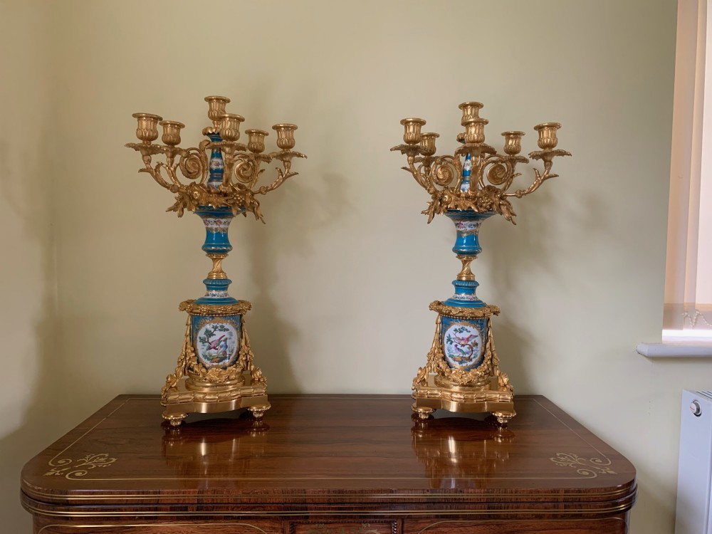 Napoleon III Ormolu Mounted Sevres Style Porcelain Candelabra View XII