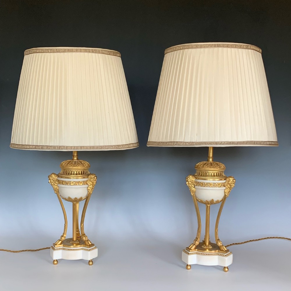 Pair of 19th Century Ormolu & Marble French Table Lamps