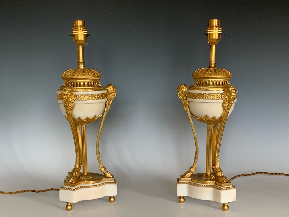 Pair of 19th Century Ormolu & Marble French Table Lamps View II