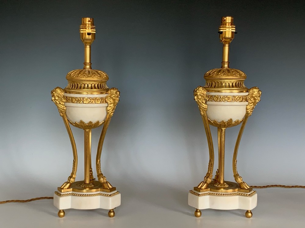 Pair of 19th Century Ormolu & Marble French Table Lamps View III