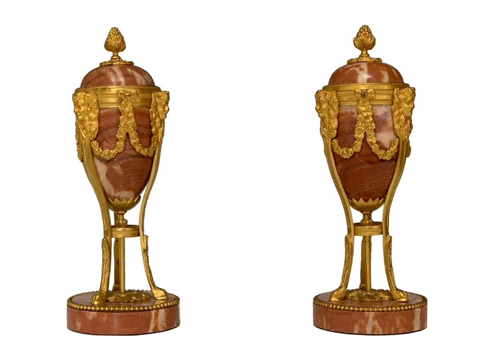 Pair of Louis XVI Style French Marble & Ormolu Cassolettes