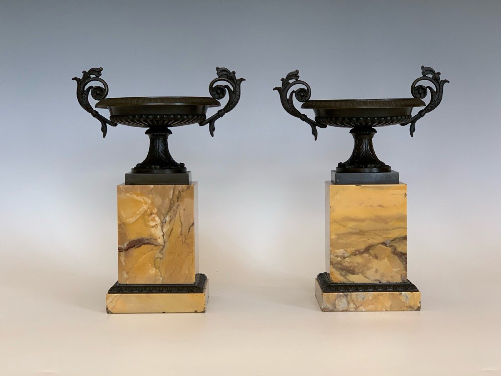Antique Pair of French Bronze & Marble Tazzas View III