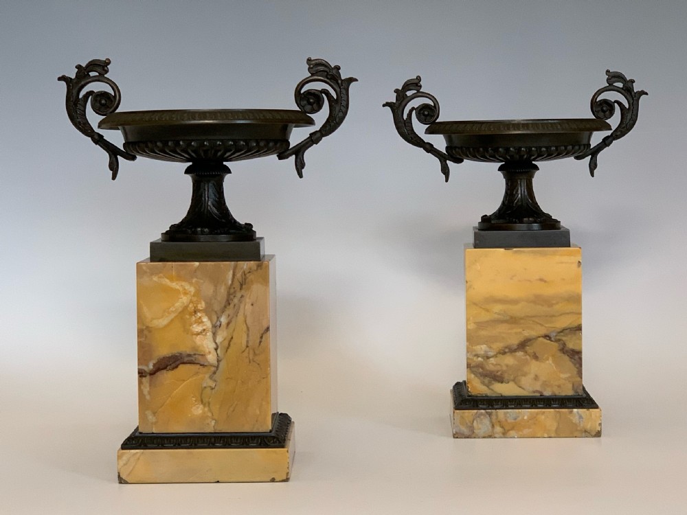 Antique Pair of French Bronze & Marble Tazzas View IV